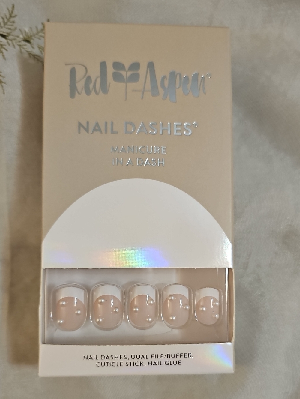 Red Aspen French Tip With Pearls. Nail Dashes - Press-On Manicure